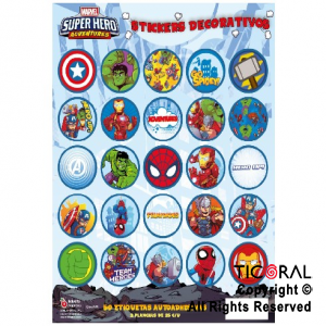 SUPER HEROES STICKERS AUTOADHESIVOS X 24 UNIDADES